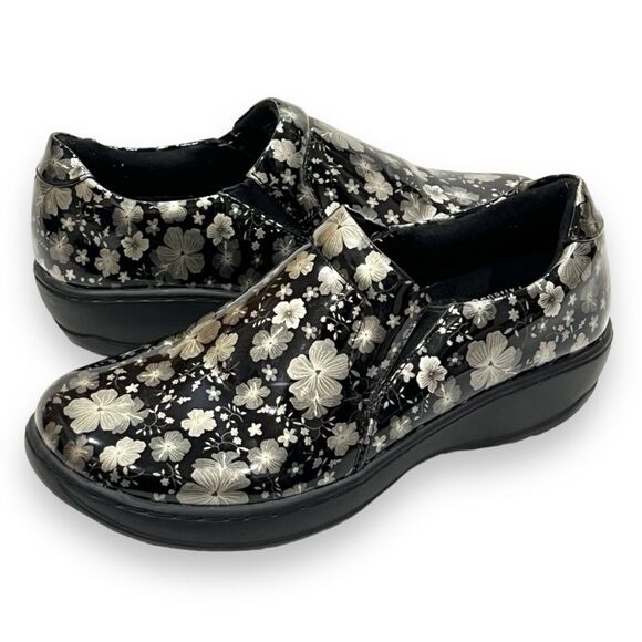 Spring Step Black Silver Floral Clogs 6.5 - Picture 1 of 13